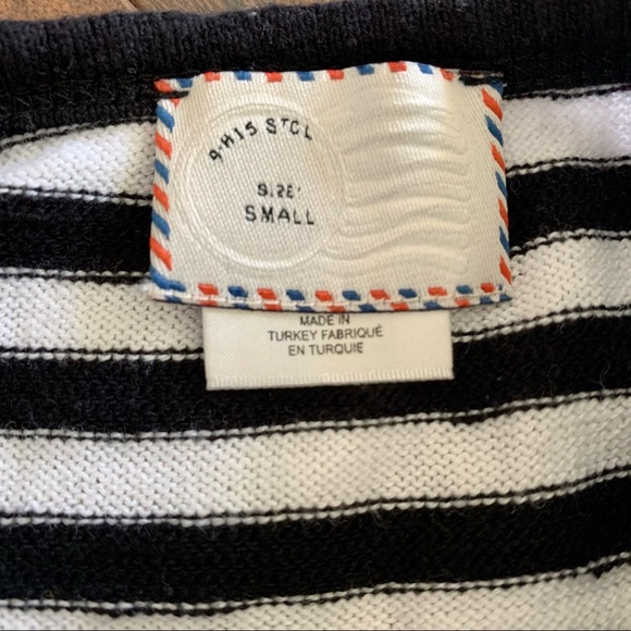 Anthropologie Postmark Black, White and Blue Striped Short Sleeve Sweater SZ- S - Picture 3 of 7